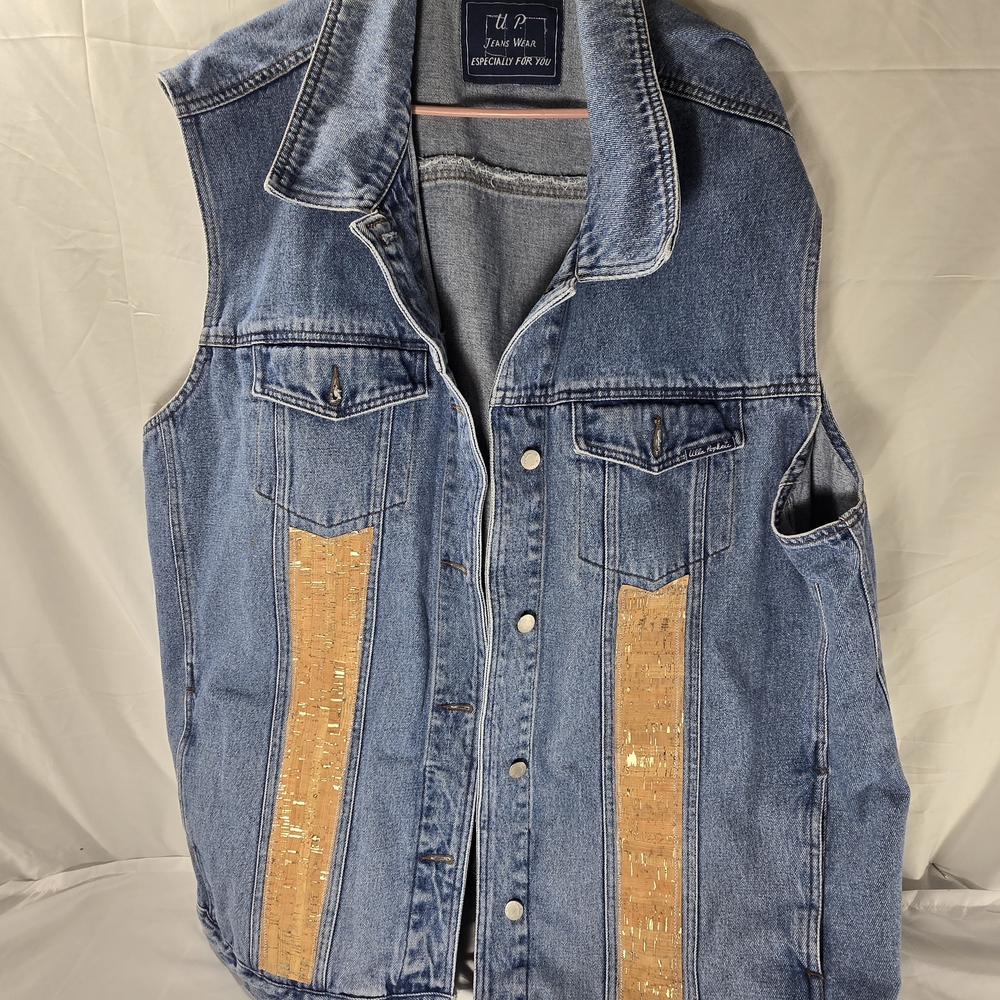 Men's Blue Denim Vest with Tan Accents